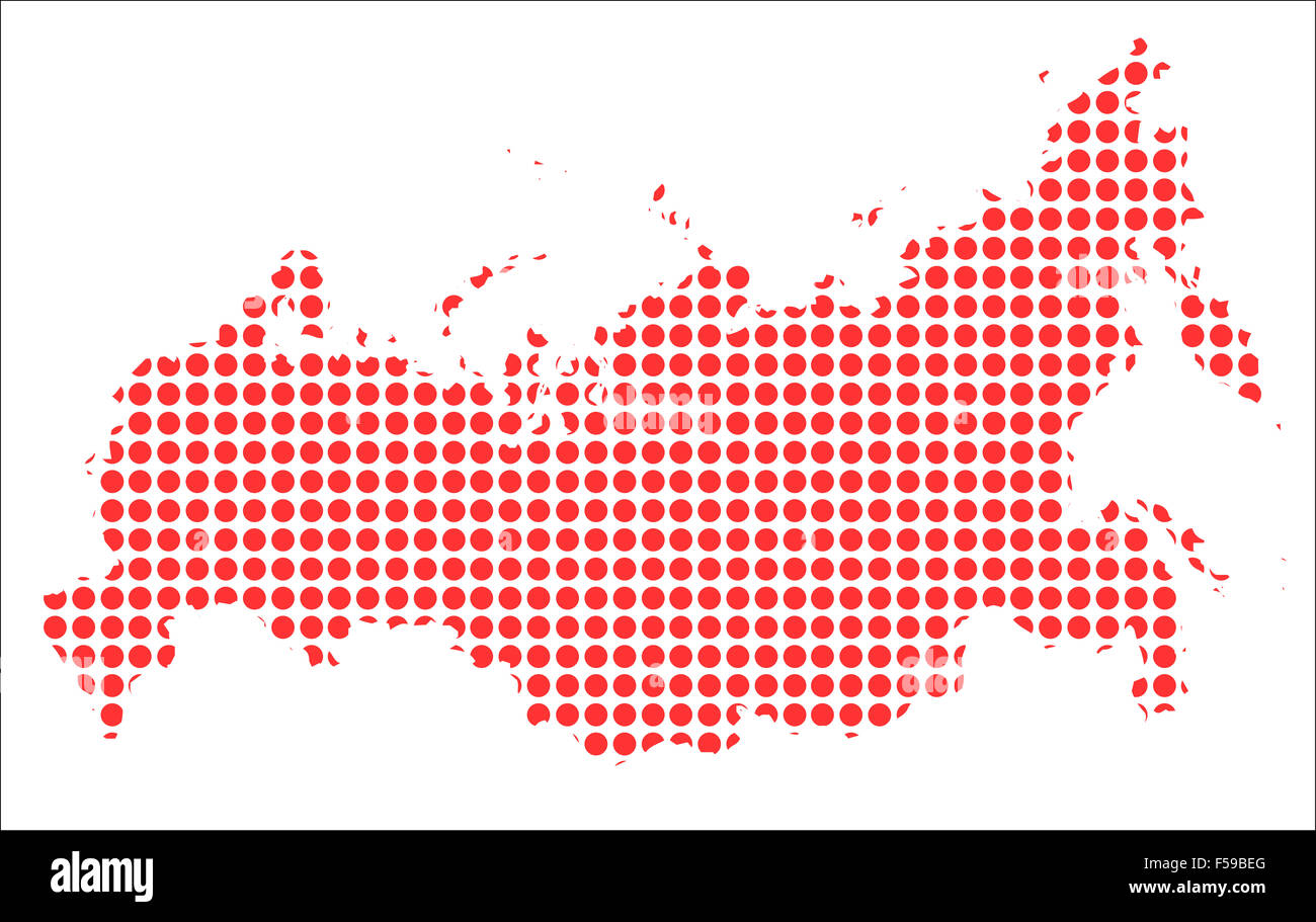 A map of Russia created from a series of red dots over a white background Stock Photo