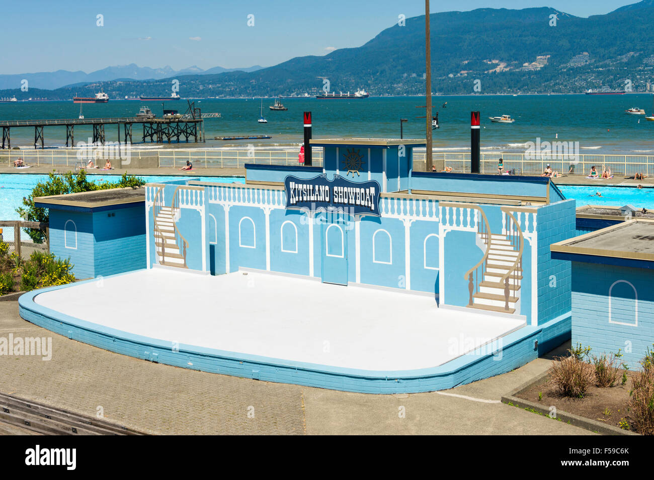 Kitsilano Showboat, at Kitsilano Beach, Vancouver, is an open air amphitheatre. It hosts free performances in summer since 1935. Stock Photo
