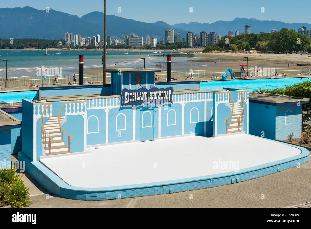 Kitsilano Showboat, at Kitsilano Beach, Vancouver, is an open air amphitheatre. It hosts free performances in summer since 1935. Stock Photo