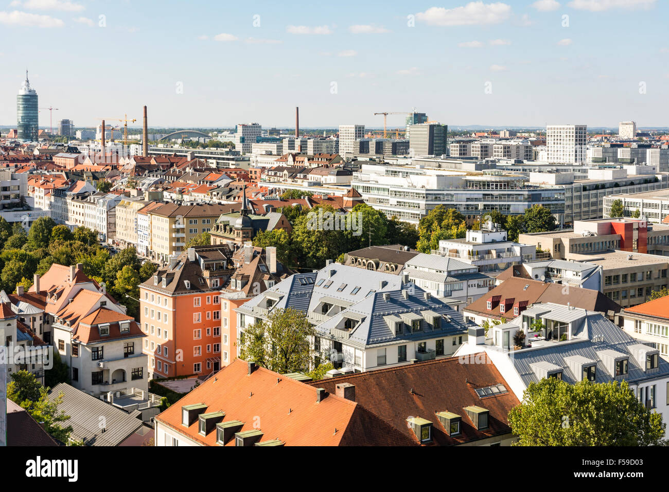 MUNICH, GERMANY - SEPTEMBER 30: View over Munich, Germany on September 30, 2015. Munich is the biggest city of Bavaria Stock Photo