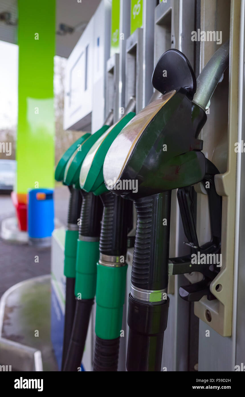 Petrol Pumps At An Automatic Gas Station Stock Photo Alamy