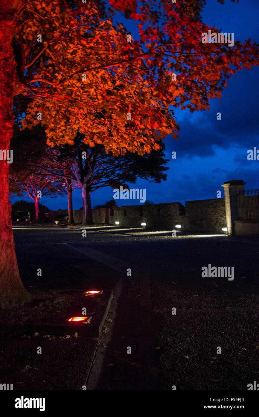 Autumn night on Derry walls at Halloween Stock Photo