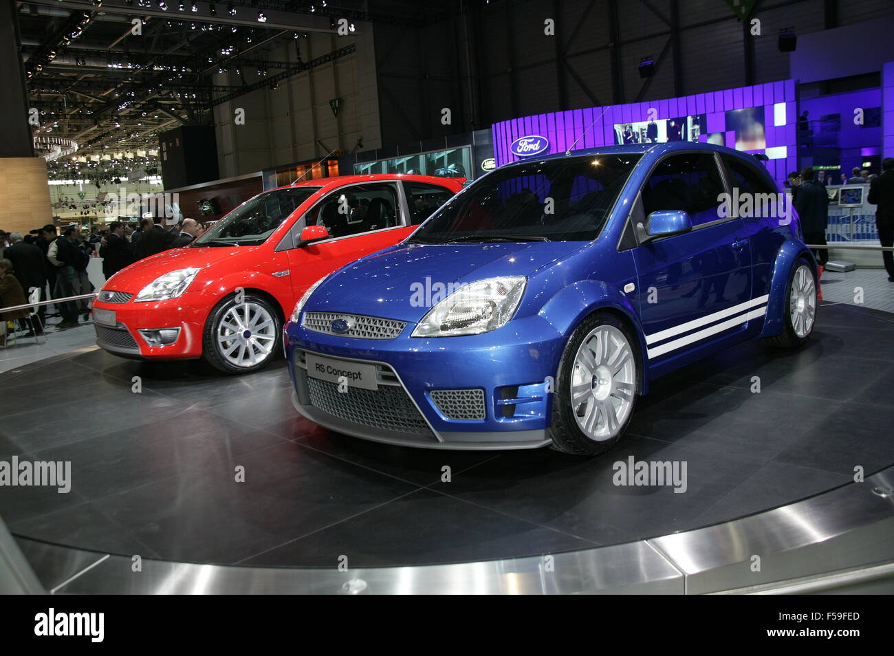 Ford Fiesta ST Road car and Fiesta RS Concept car - shown at the 2004 geneva motorshow - front and side view Stock Photo
