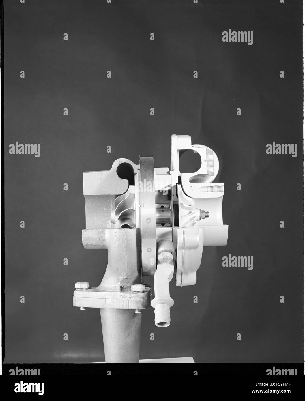 Turbocharger Turbo - shown in cross section cutaway view showing internal workings Stock Photo