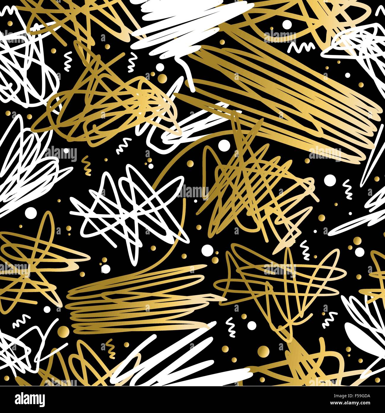 Fancy golden retro 80s fashion seamless pattern abstract scribble, doodle illustration background. Ideal for greeting card Stock Vector