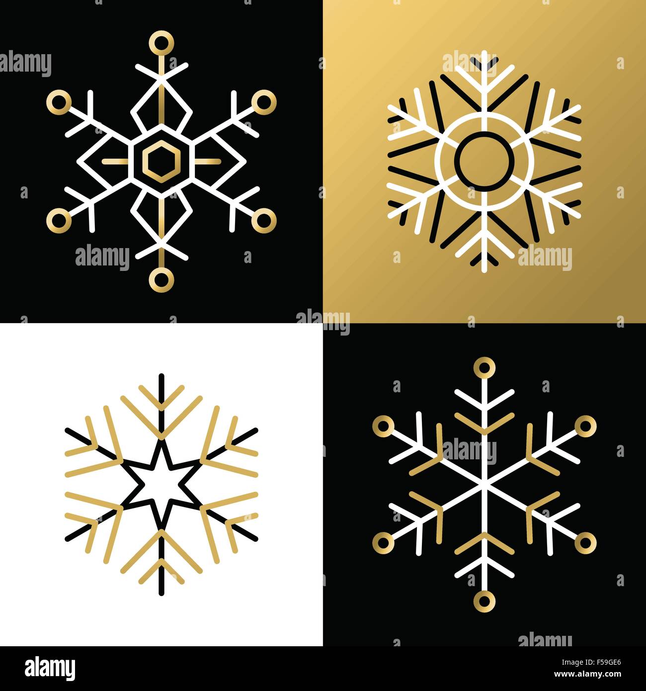 Set of elegant flat golden snowflakes in outline style. Ideal for ...