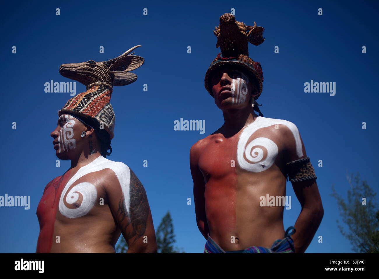 A Mayan Ball Player at the first ¨Pok Ta Pok¨ World Cup in Piste, Tinum, Yucatan, Mexico, September 19, 2015 Stock Photo