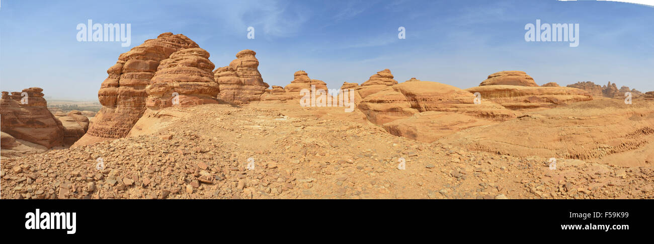 panorama of desert landscape, red rocks /stone saudi arabia Stock Photo