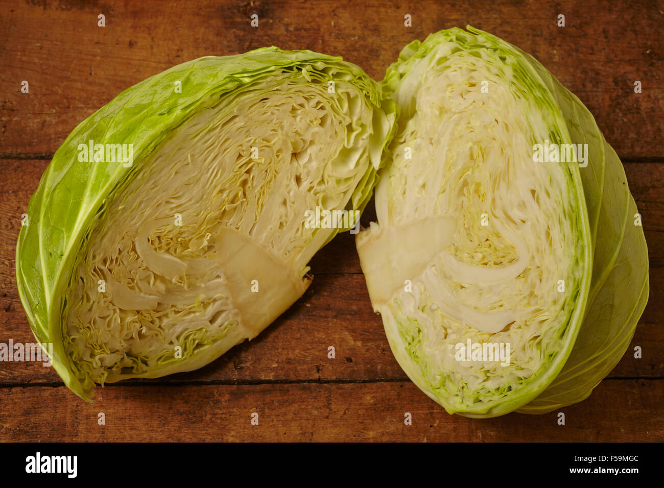 head of cabbage cut in half Stock Photo