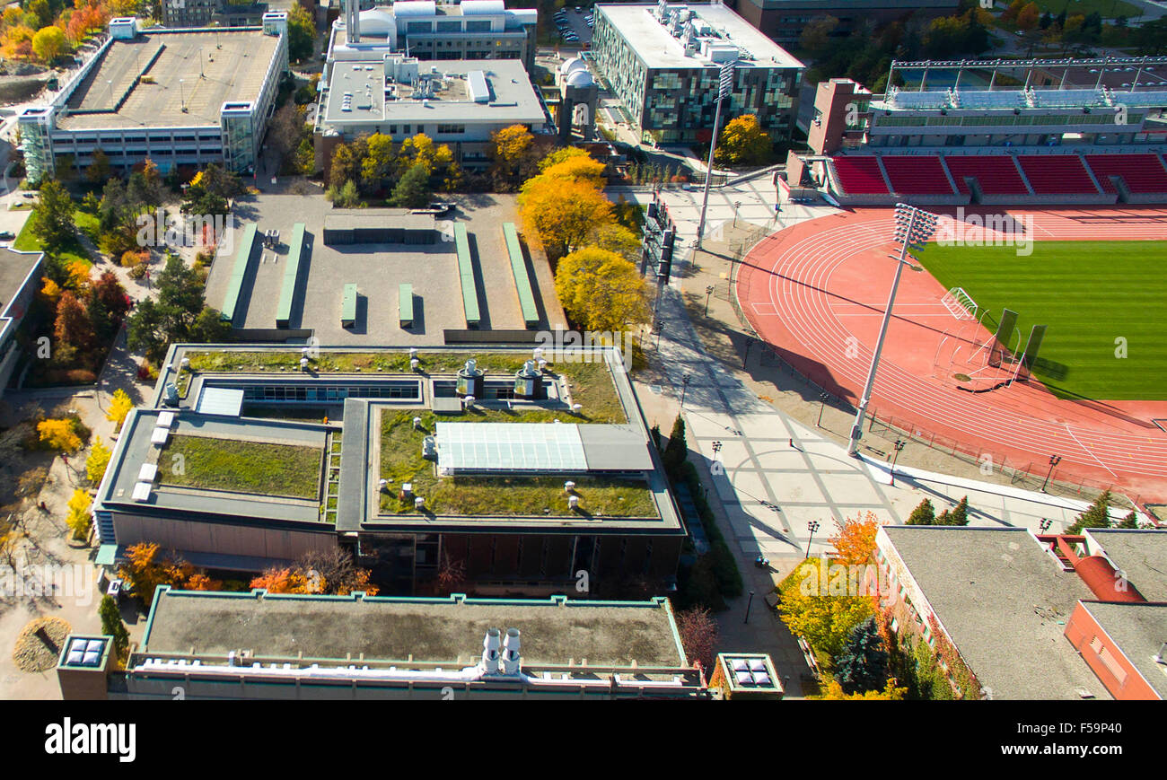 Toronto, Canada. 30th Oct, 2015. A green roof of York University is