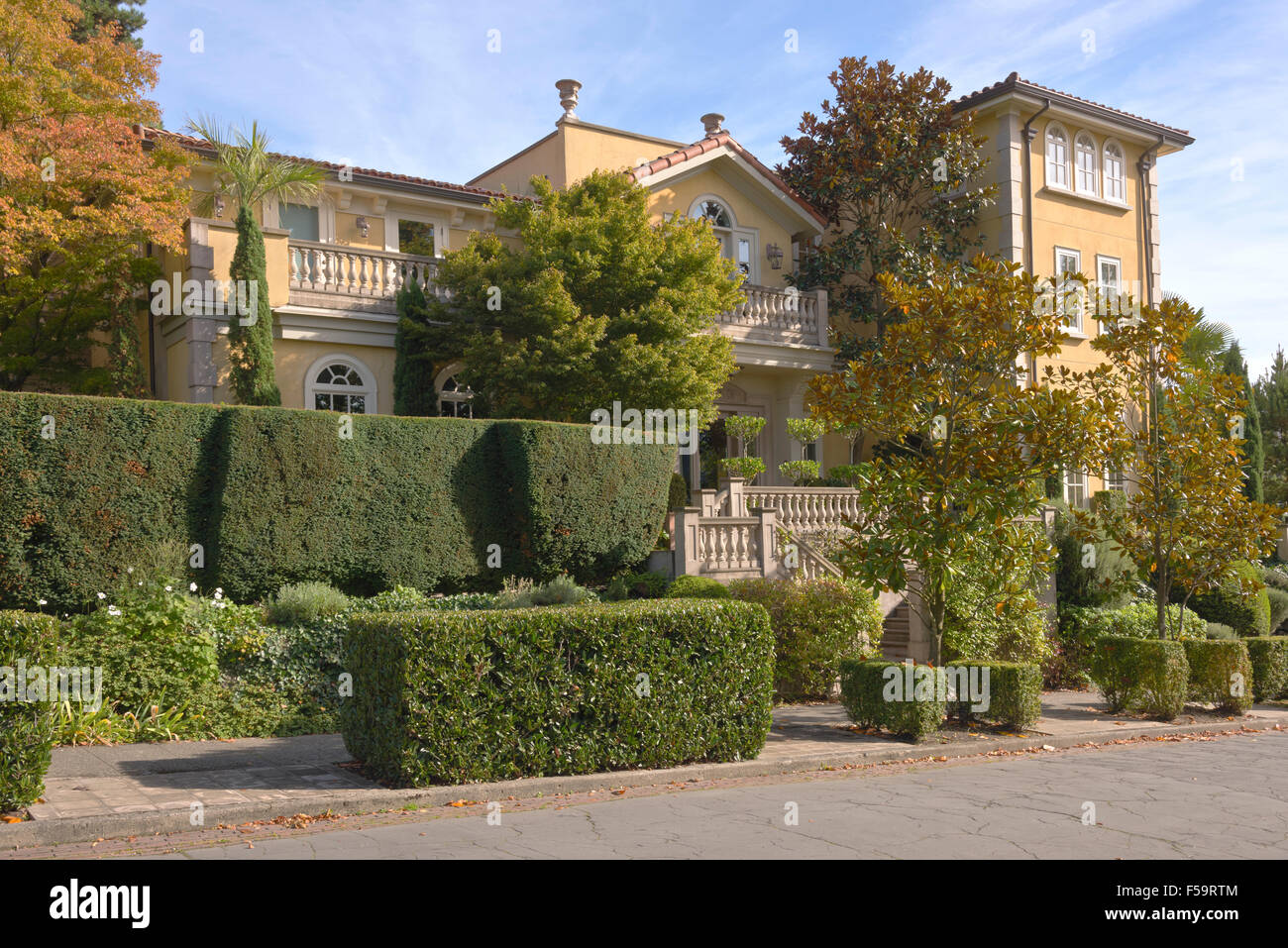 Large mansion Spanish style residence in Queen's Ann area Seattle WA. Stock Photo