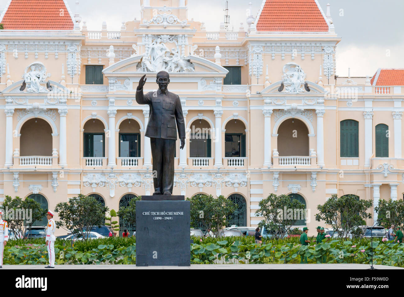Ho Chi Minh city hall or Hotel de Ville de saigon or People's committee building in Ho chi Minh with statue of namesake,Vietnam Stock Photo