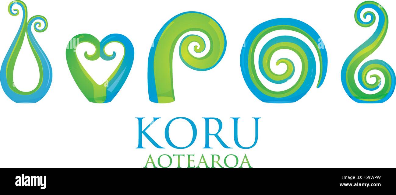 A set of glass Maori Koru curl ornaments. Stock Vector