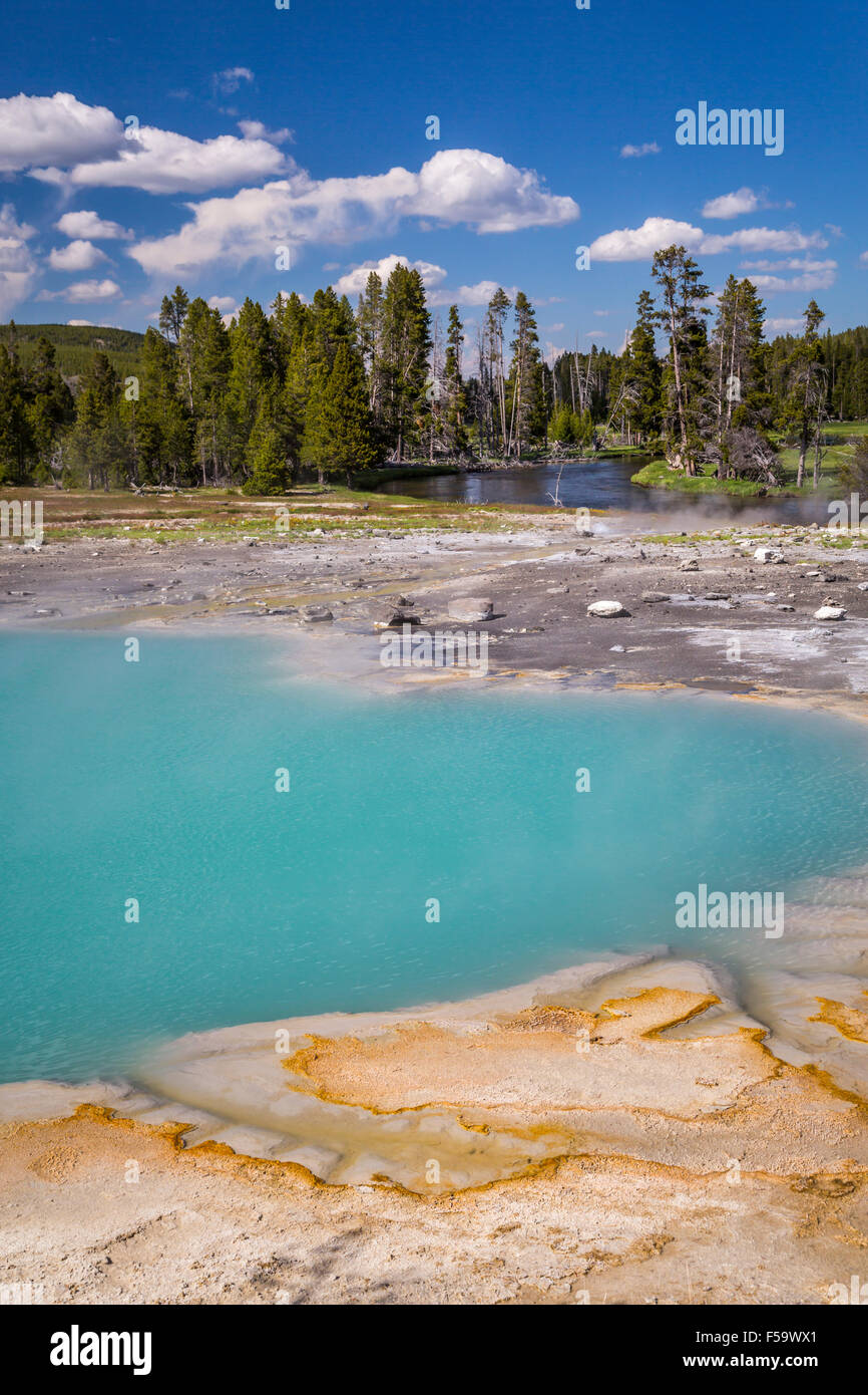 Colorful hot springs and pools in the Midway Geyser Basin in