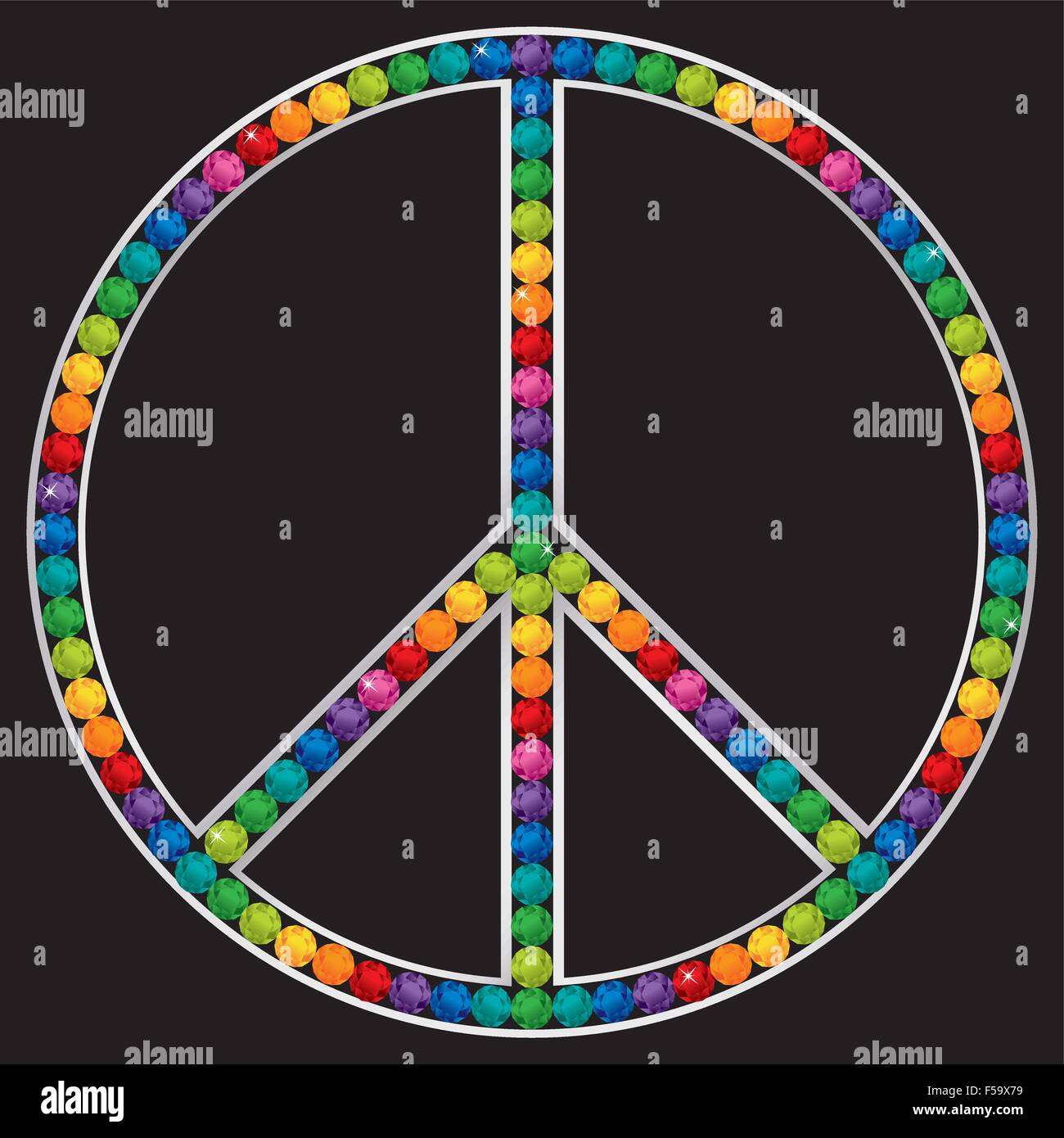 Sapphire encrusted peace sign in vector format Stock Vector
