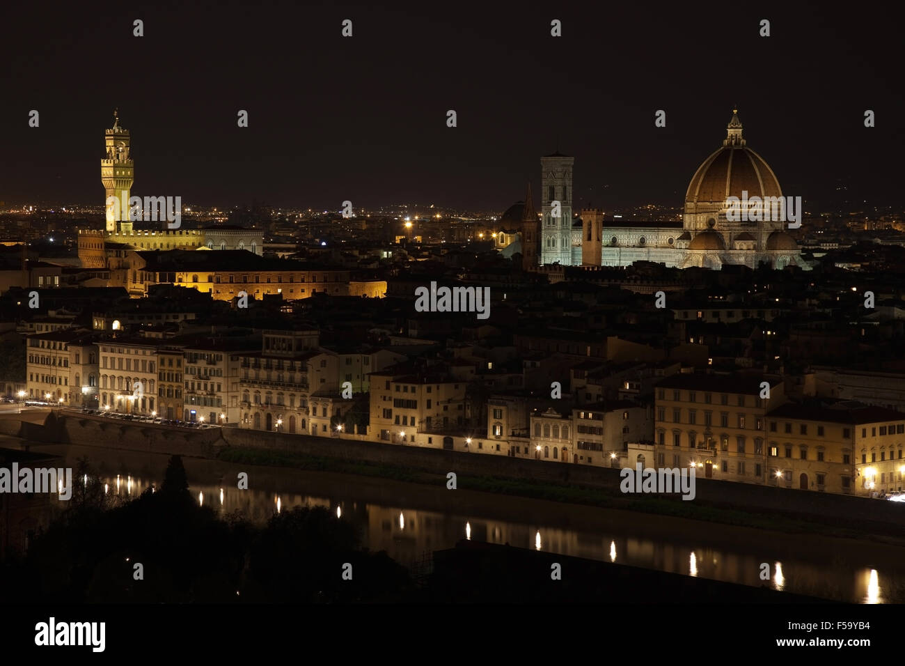 Florence night aerial cityscape. Panorama view from Michelangelo park Stock Photo