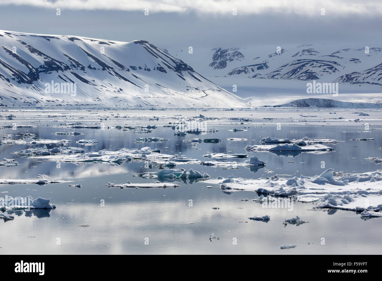 Ice floes, edge of pack-ice, Arctic Ocean, Spitsbergen Island, Svalbard Archipelago, Svalbard and Jan Mayen, Norway, Europe Stock Photo