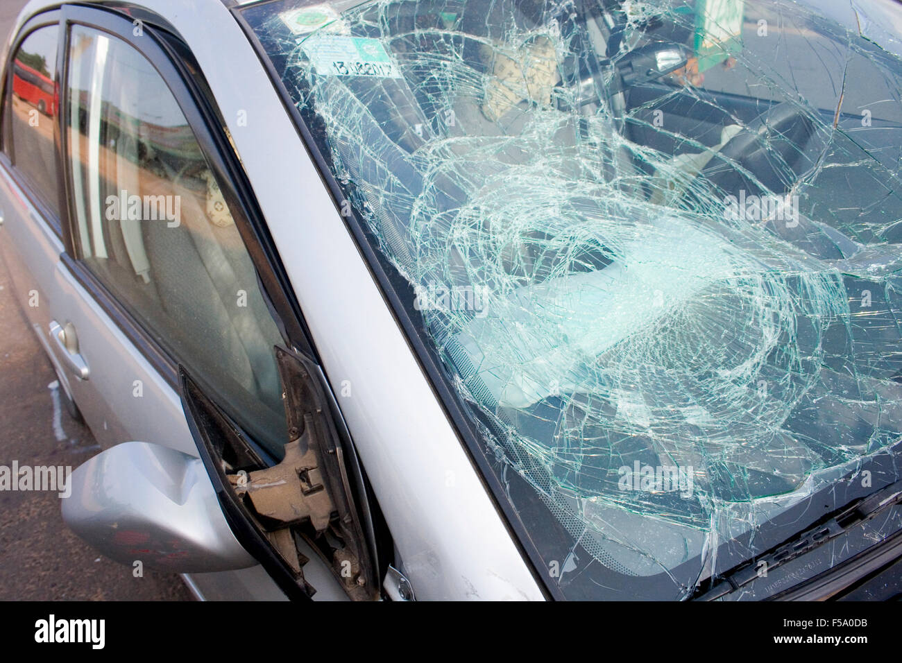 The Aftermath Of A Collision Between A Toyota Car And A Tour Bus On National Road 6 Near Skun Cambodia Air Bags Were Deployed Stock Photo Alamy
