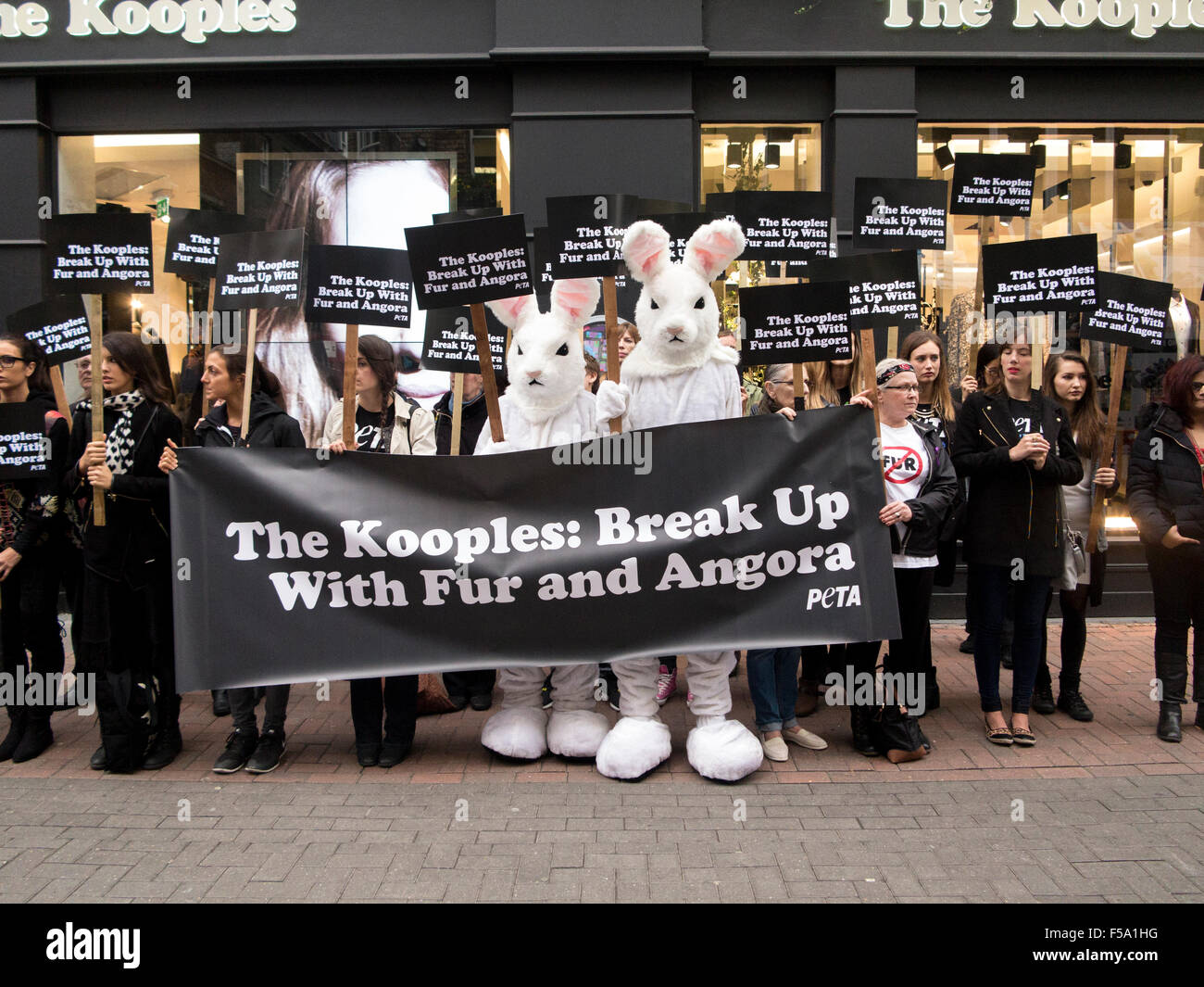 A demonstration by Peta for the protection of animals outside a high street shop Stock Photo