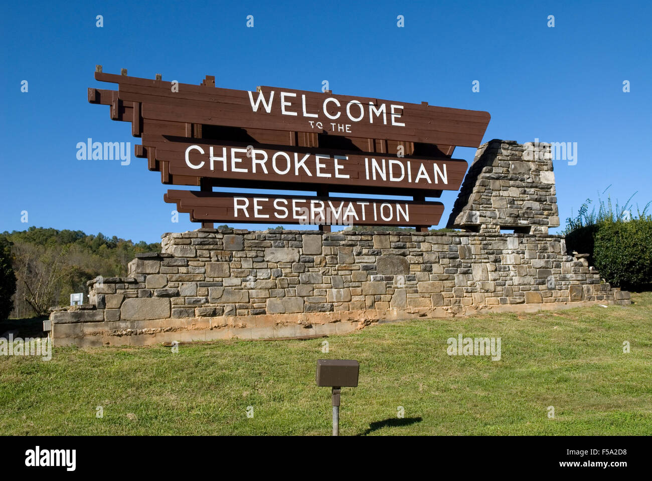 Cherokee Indian Reservation welcome sign North Carolina USA Stock Photo
