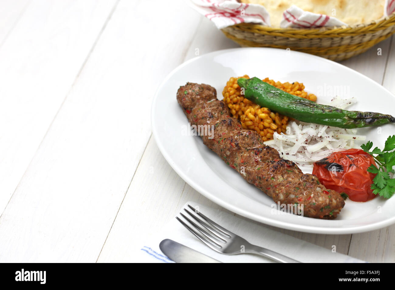 adana kebab, minced meat kebab, turkish food Stock Photo