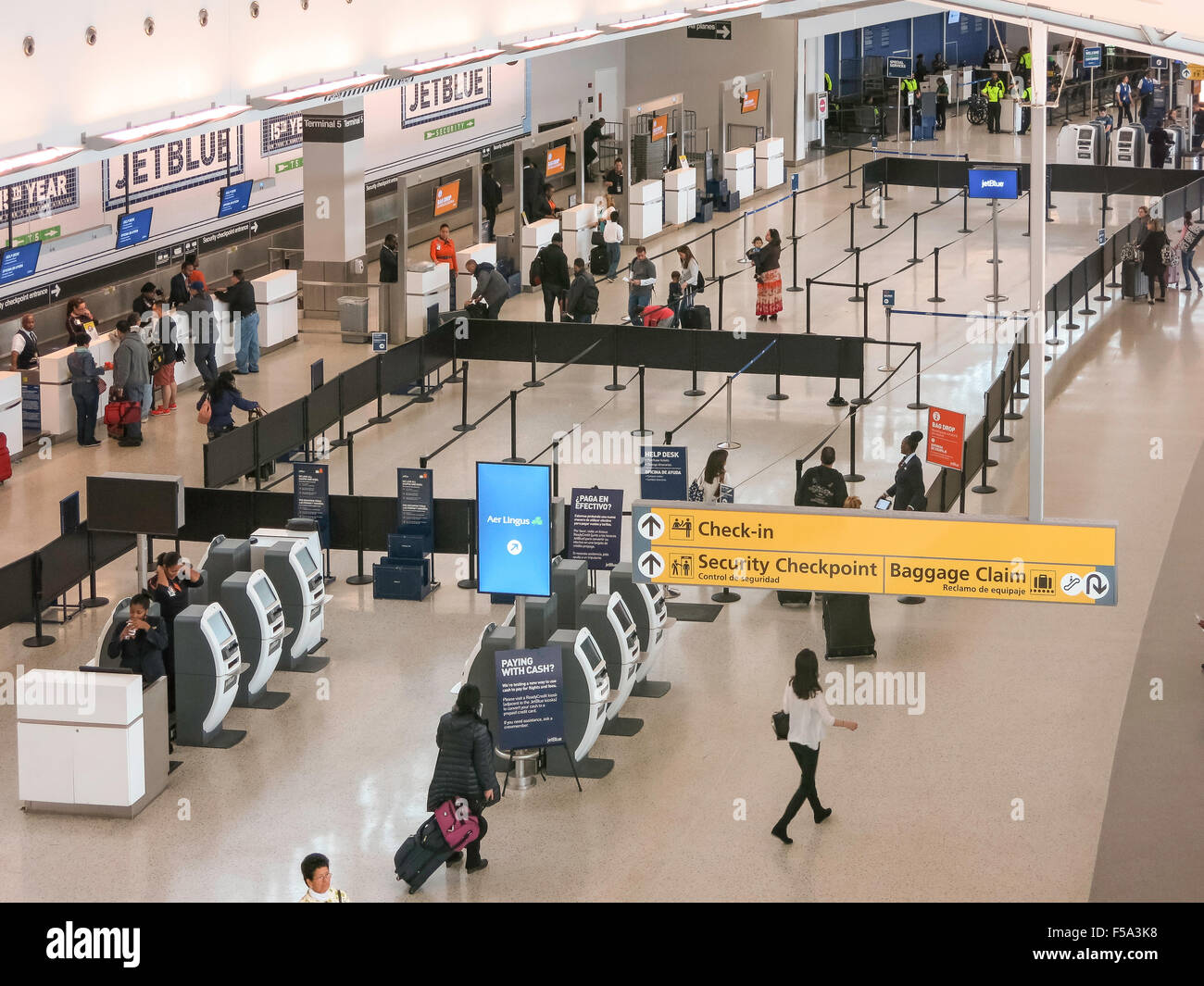 Ticket Counters and Check In Area, Jet Blue, Terminal 5, John F. Kennedy International Airport, New York Stock Photo