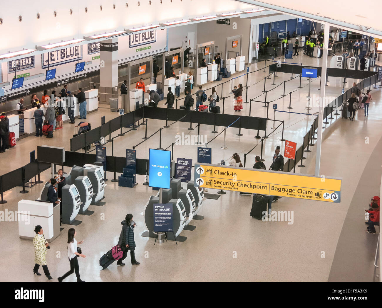 Ticket Counters and Check In Area, Jet Blue, Terminal 5, John F. Kennedy International Airport, New York Stock Photo