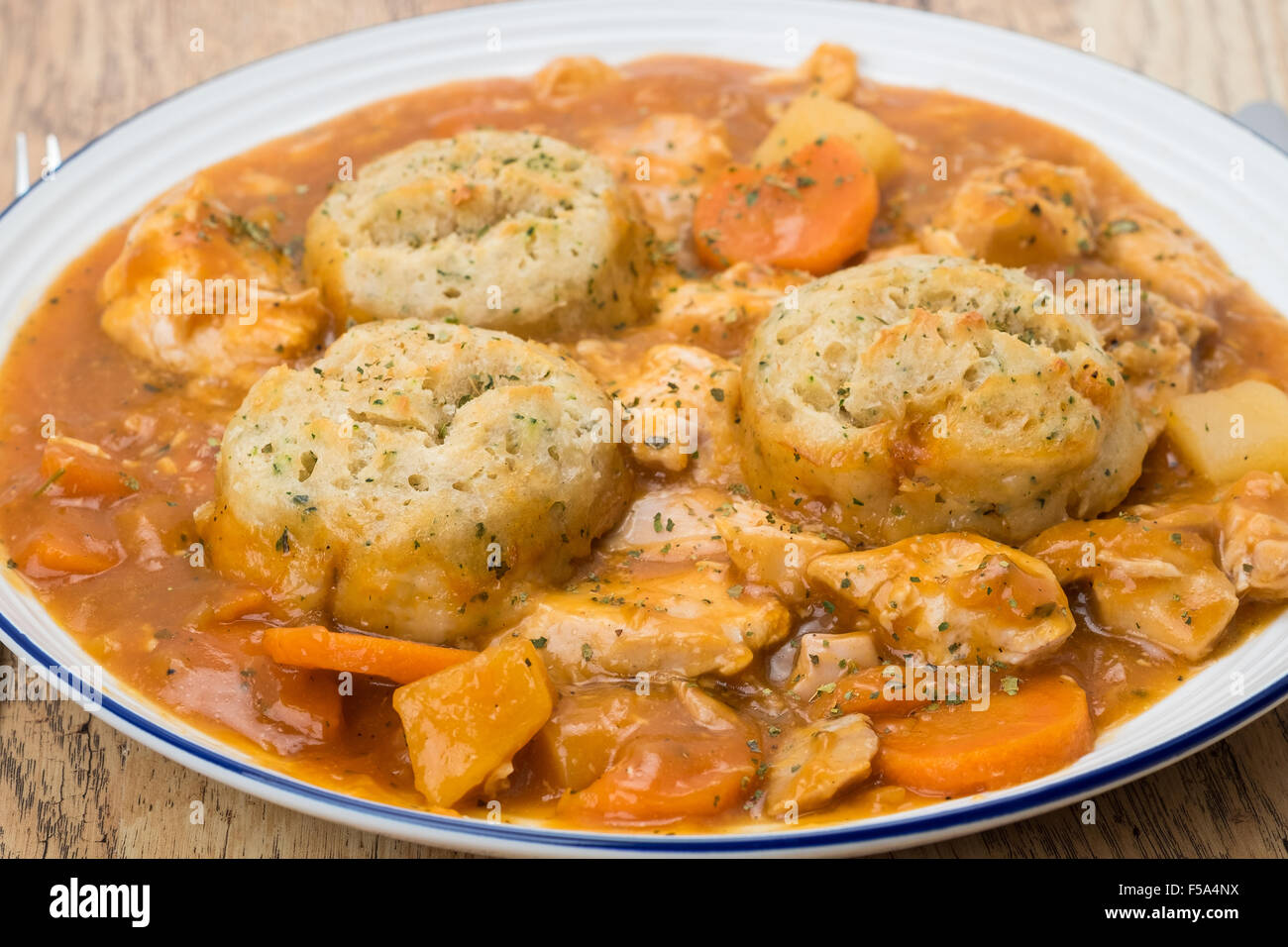 Chicken casserole and dumplings dinner - studio shot Stock Photo