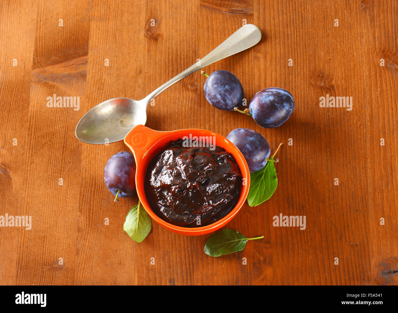 Bowl of homemade plum jam Stock Photo