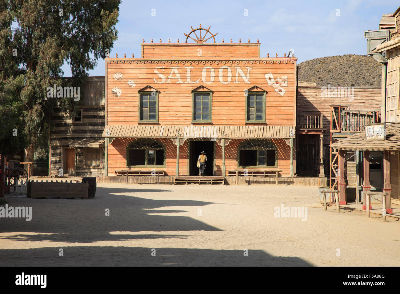 Cinema movie location spaghetti western. Saloon. Tabernas desert, andalusia, spain, Stock Photo
