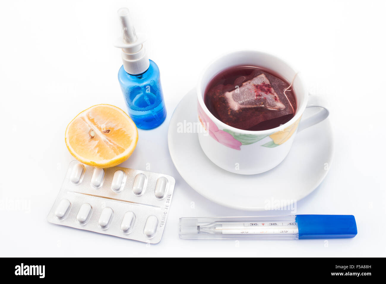 Products against colds and flu. Stock Photo