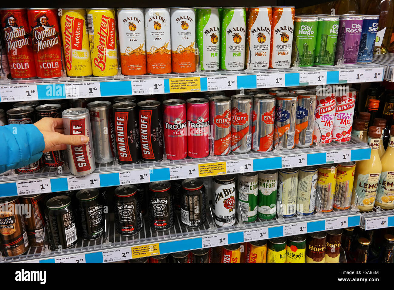 Alcopops in a supermarket Stock Photo