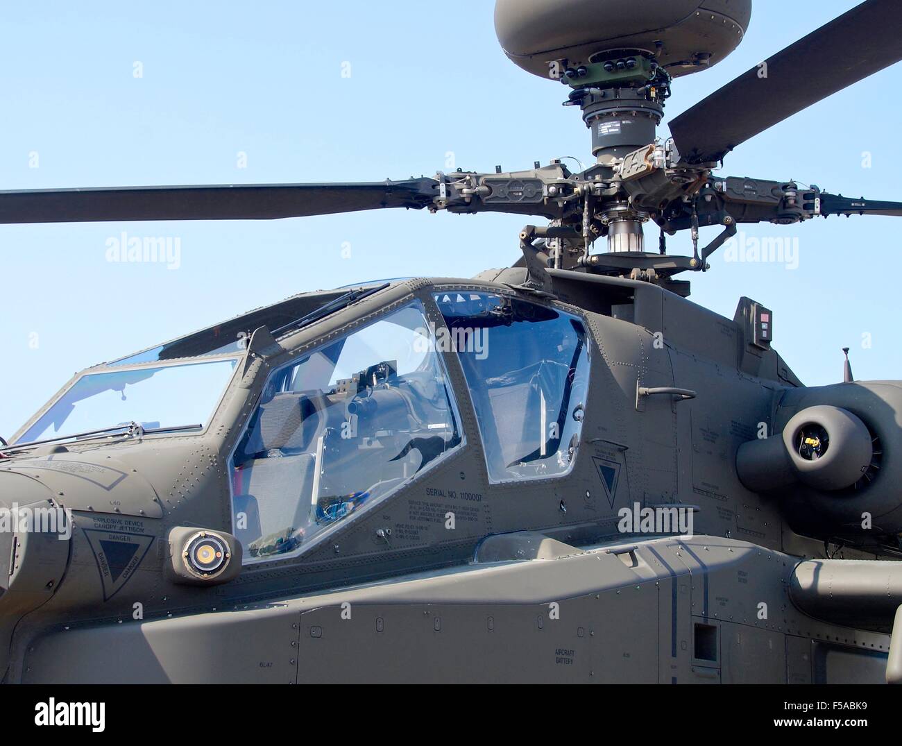 AH-64 Apache attack helicopter for opening to visitors at Kaohsiung Navy Headquarters in Taiwan. On Oct 24, 2015 Stock Photo