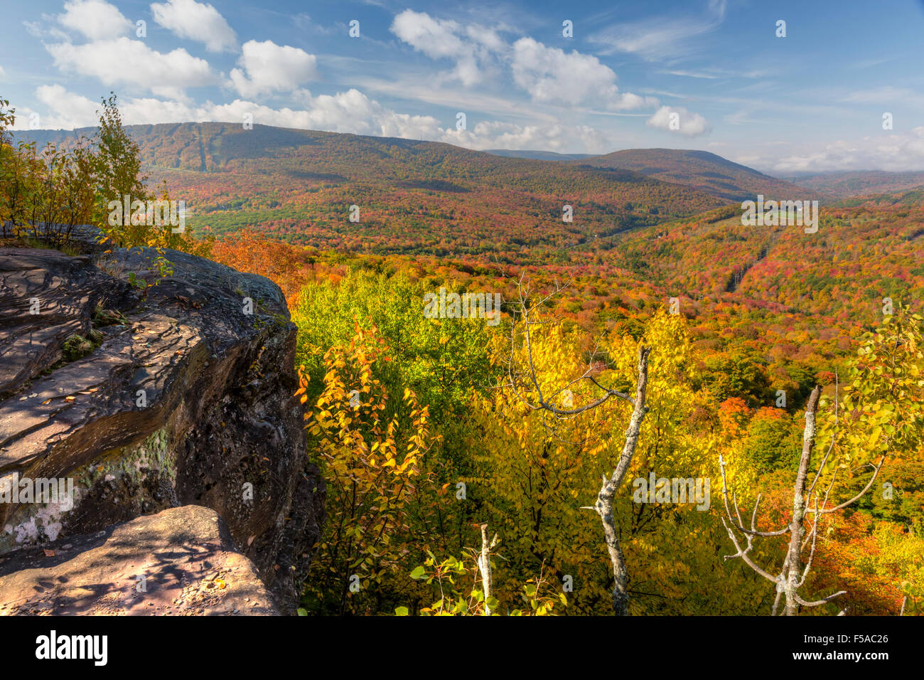 Peak Autumn Colors on Belleayre Mountain and valleys below seen from a