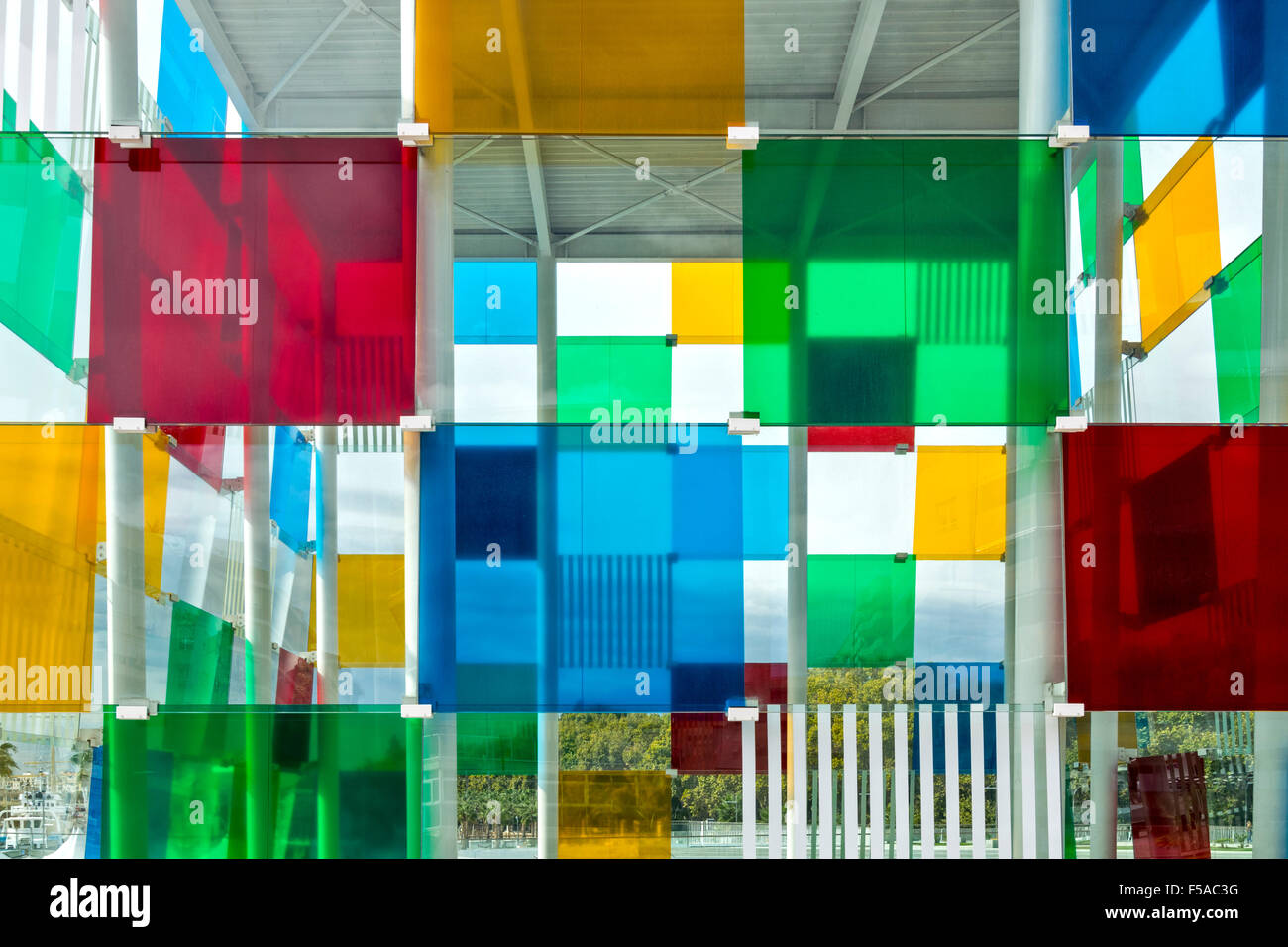 MALAGA ANDALUCIA SPAIN THE POMPIDOU ART CENTER AND COLOURFUL GLASS PANELS Stock Photo