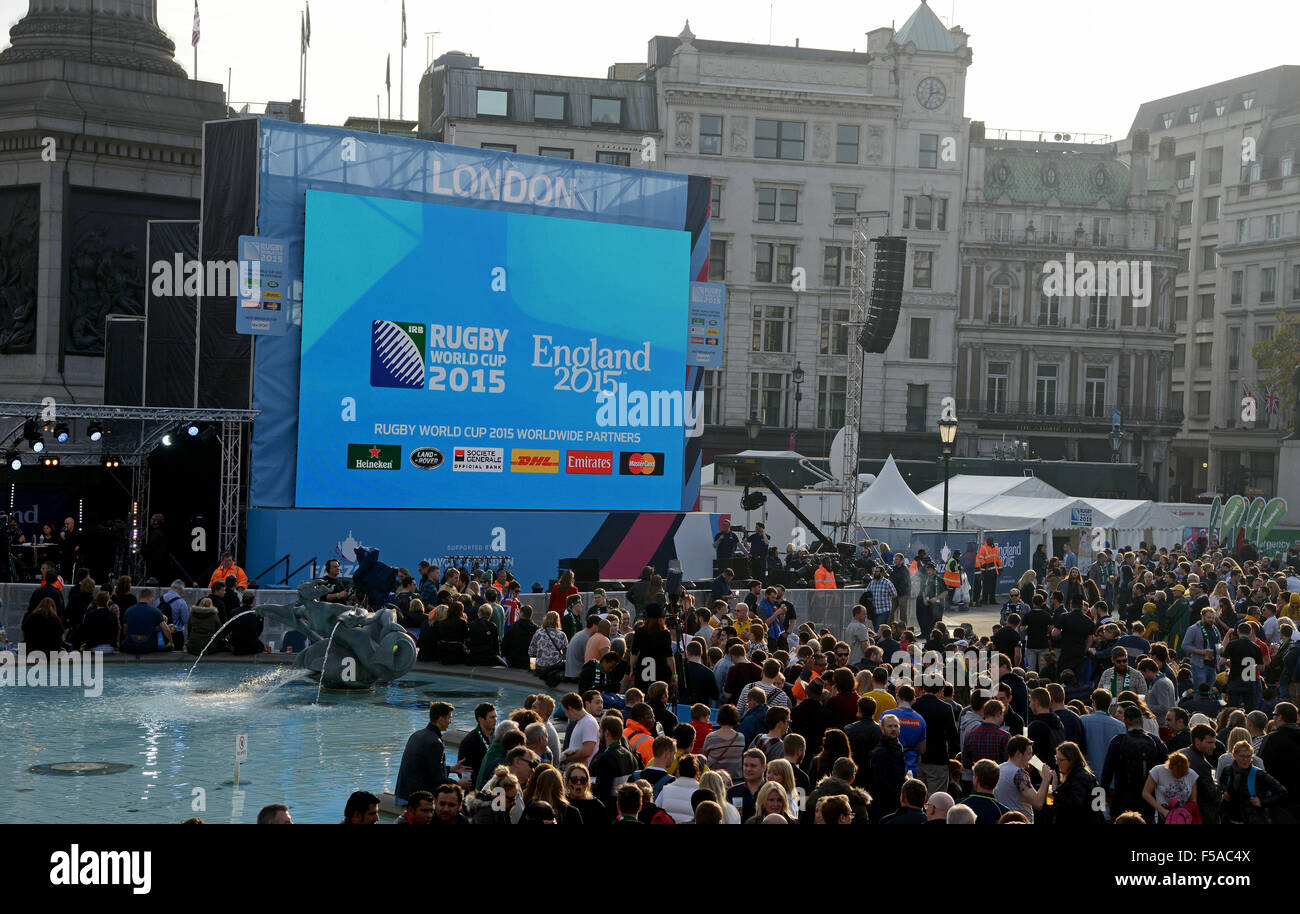 Rugby World Cup final being shown live on big screens in Trafalgar Square, London, Britain, UK Stock Photo