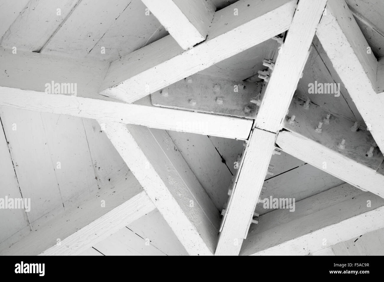 Abstract wooden architecture fragment, roof beams connection Stock Photo