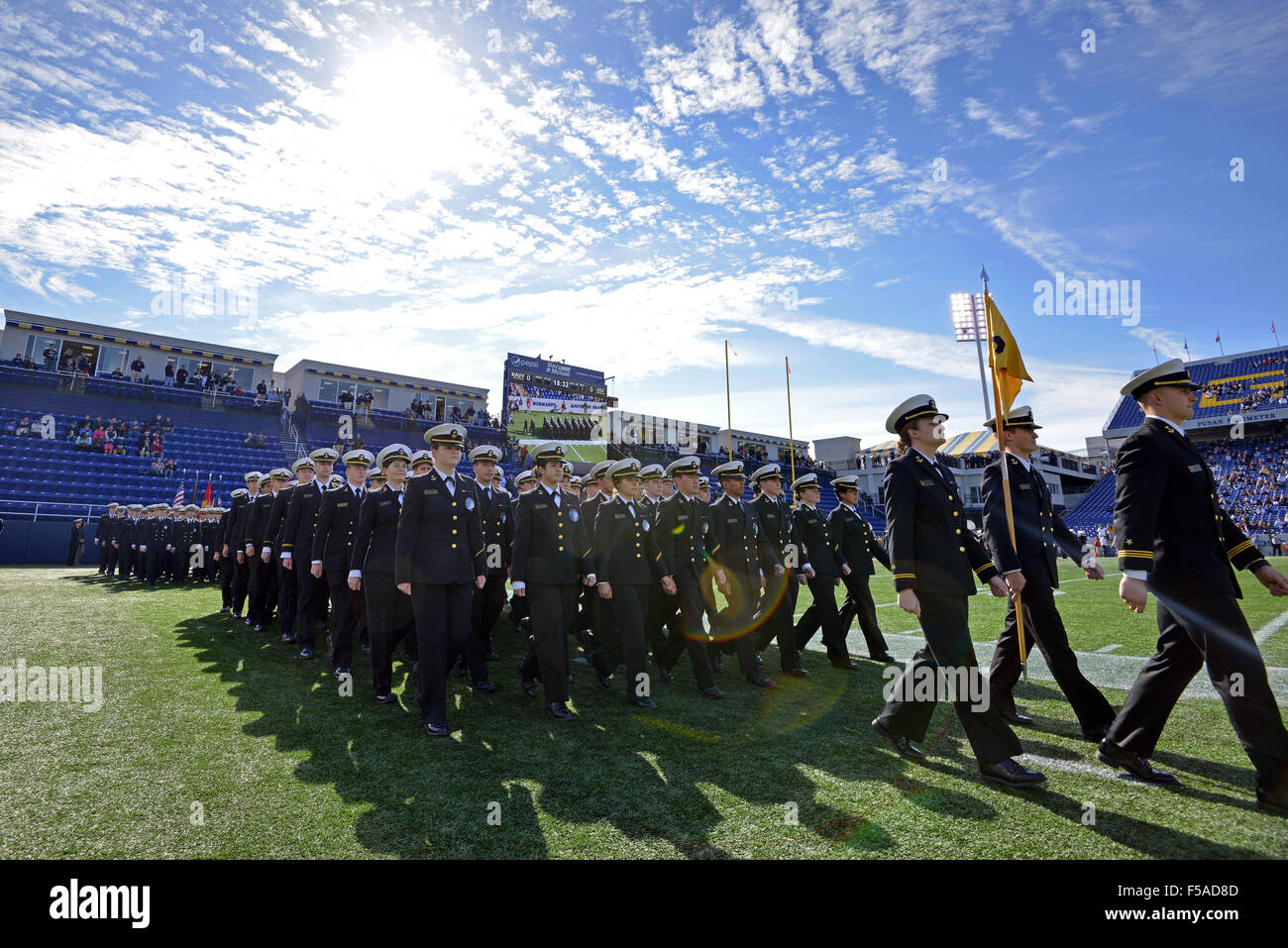 Annapolis, Maryland, USA. 31st Oct, 2015. The Navy Midshipmen march onto the field prior to the American Athletic Conference football game at Navy-Marine Corps Memorial Stadium. Credit:  Ken Inness/ZUMA Wire/Alamy Live News Stock Photo