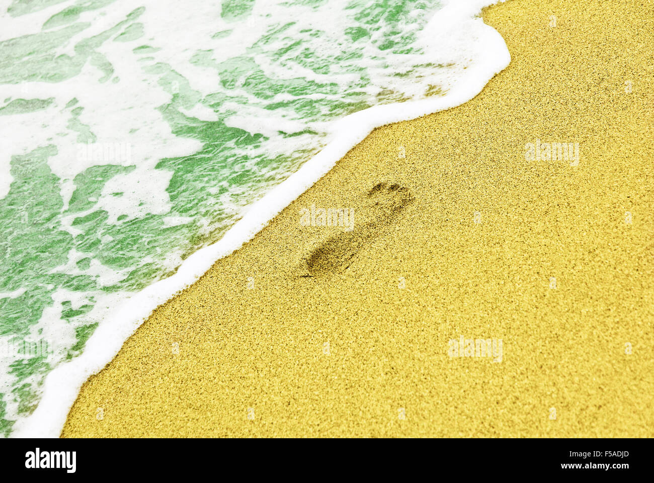 Human trace on sandy beach near azure sea surf taken closeup Stock ...
