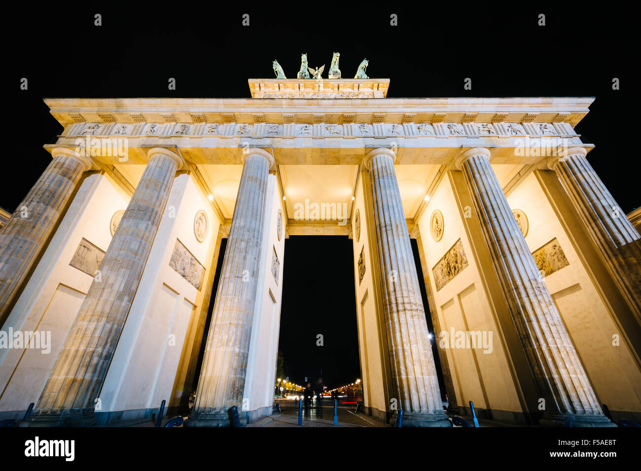 The Brandenburg Gate at night, in Berlin, Germany. Stock Photo