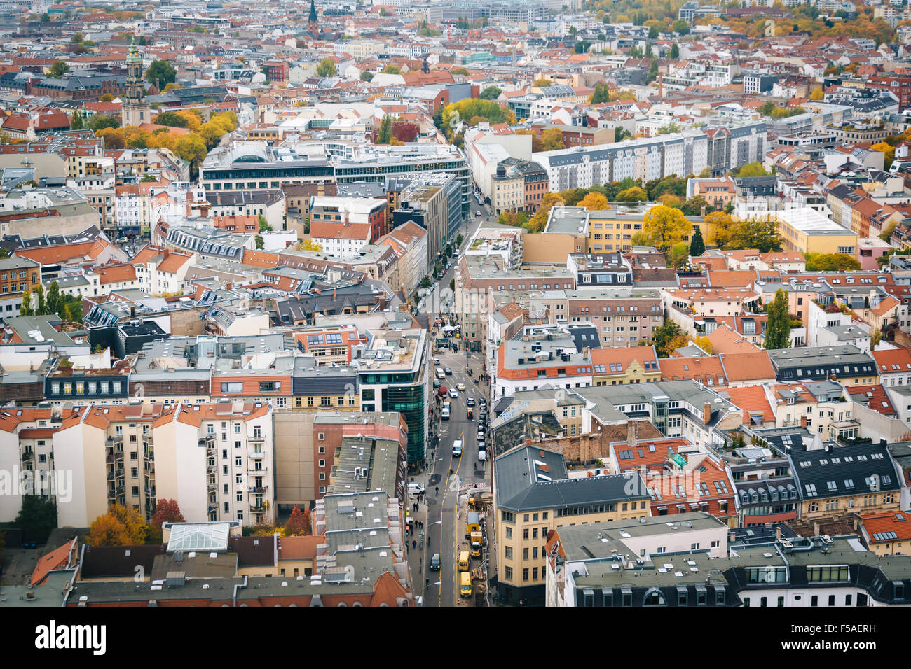 Aerial view of buildings and streets in Berlin, Germany. Stock Photo