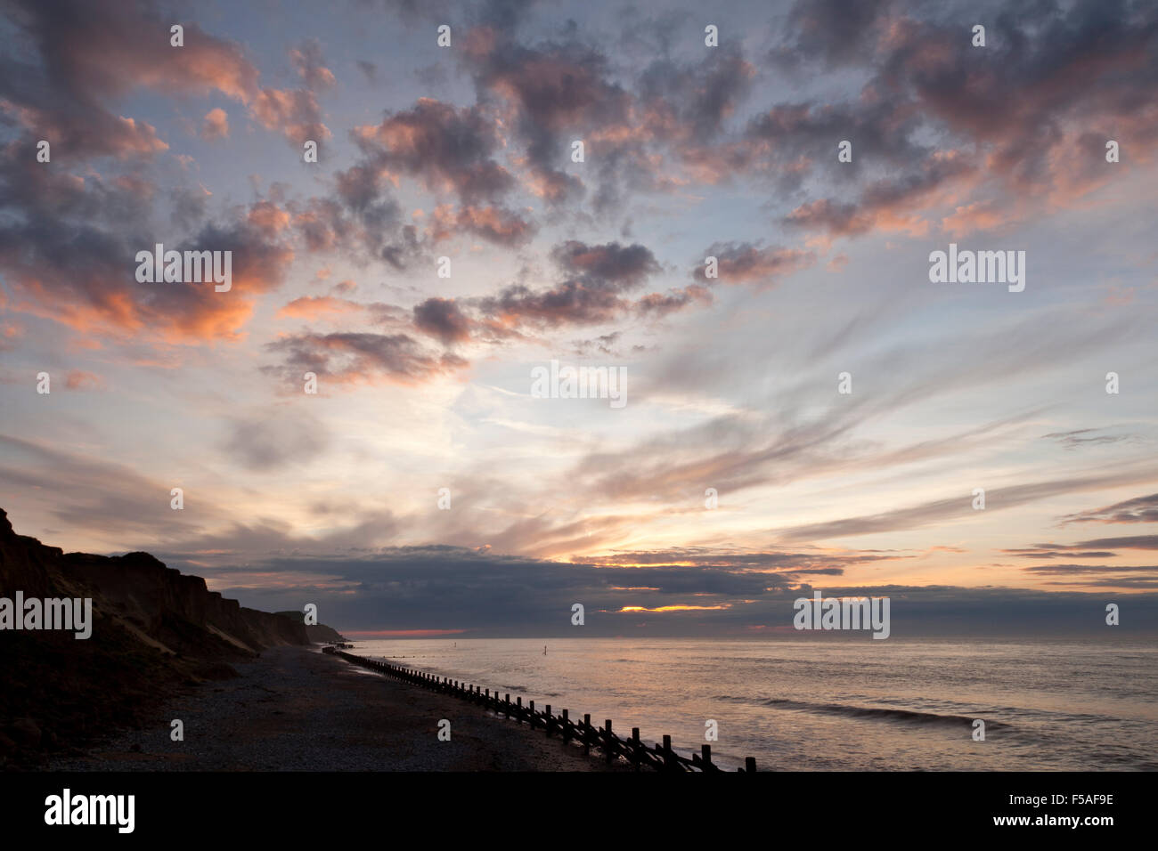 After sunset at West Runton beach Norfolk UK Stock Photo