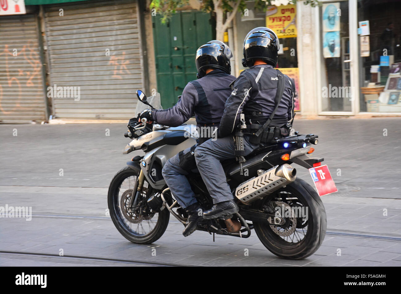 Police motorbike patrol, Jerusalem, Israel Stock Photo