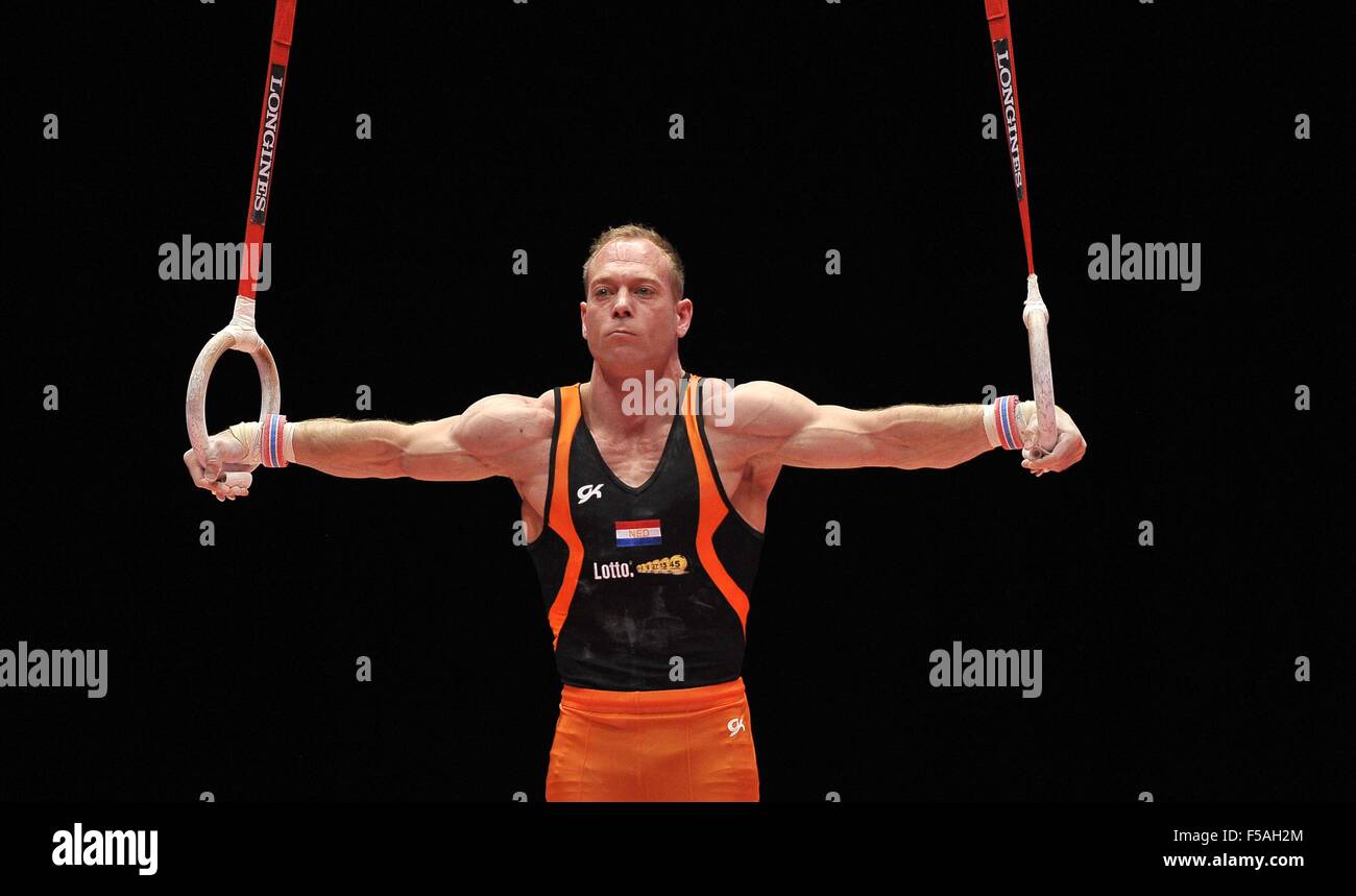 Glasgow, Scotland, UK. 31st October, 2015. Lambertus van Gelder (NED) on the rings. Apparatus finals. 2015 FIG artistic gymnastics world championships. SSE Hydro. Glasgow. Scotland. UK. 31/10/2015. Credit:  Sport In Pictures/Alamy Live News Stock Photo
