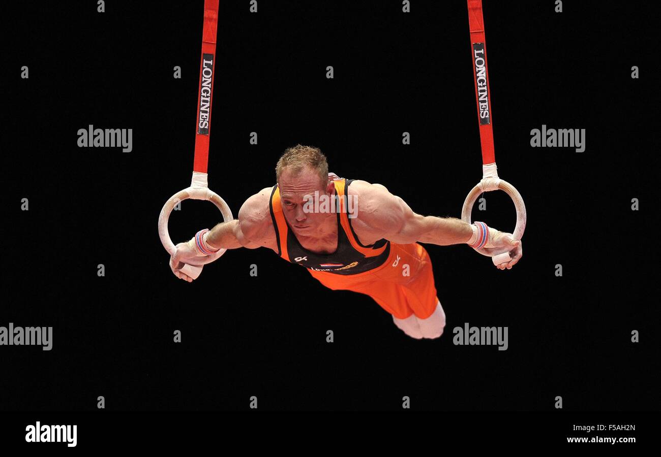 Glasgow, Scotland, UK. 31st October, 2015. Lambertus van Gelder (NED) on the rings. Apparatus finals. 2015 FIG artistic gymnastics world championships. SSE Hydro. Glasgow. Scotland. UK. 31/10/2015. Credit:  Sport In Pictures/Alamy Live News Stock Photo