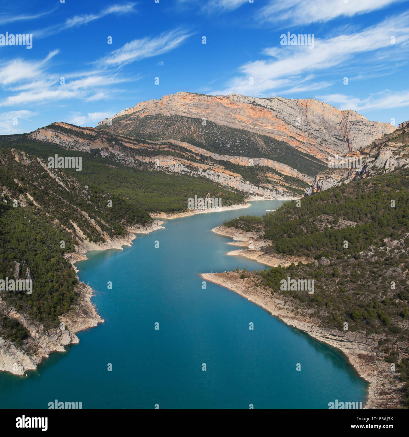 The Montsec and the Canelles reservoir in La Noguera, Lleida, Catalonia. Stock Photo