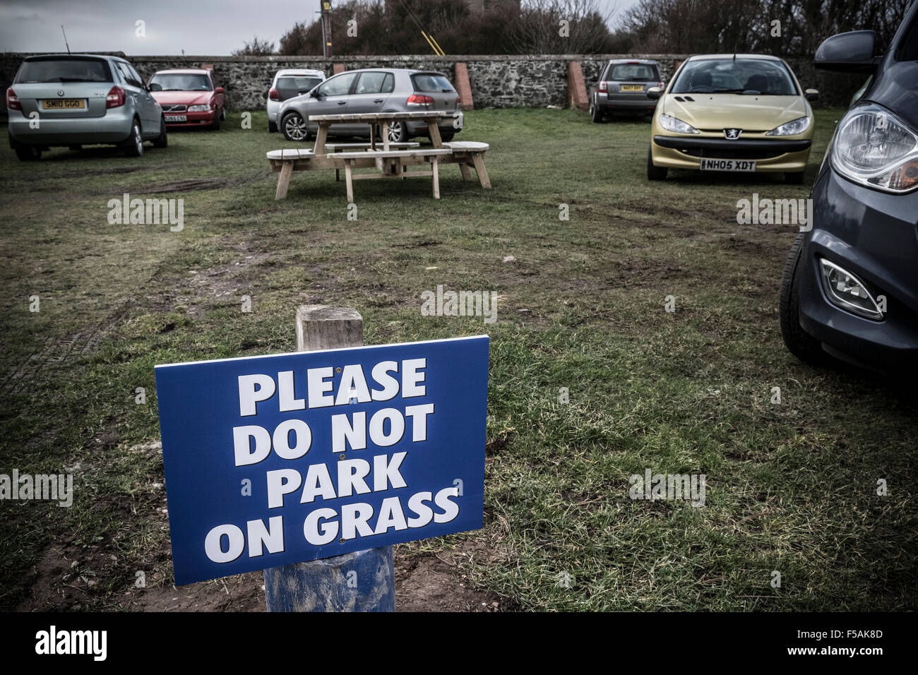 Please do not park on the grass ignored Stock Photo Alamy