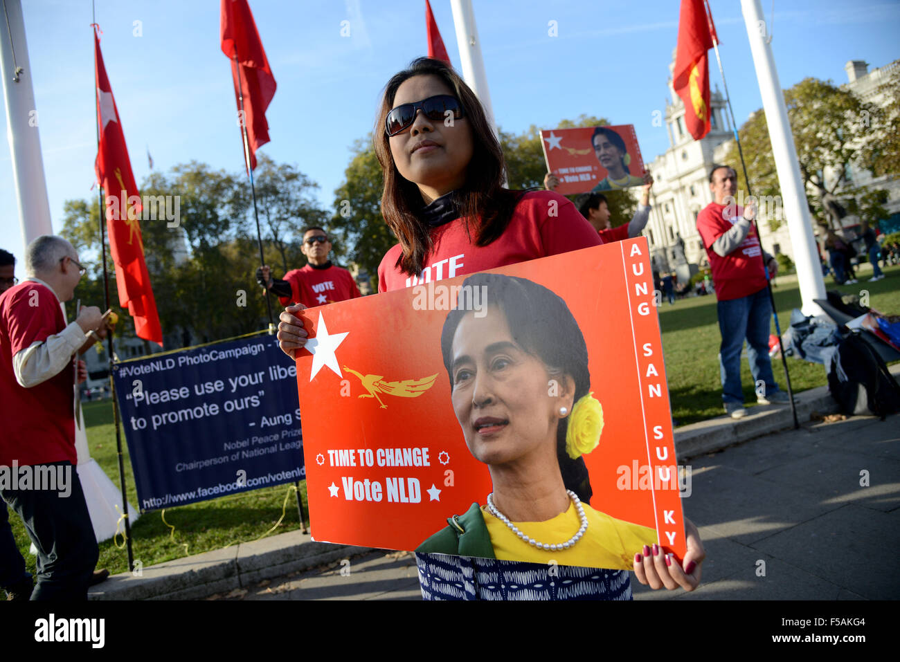 National League for Democracy in Burma campaign outside parliament in London, Britain, UK Stock Photo