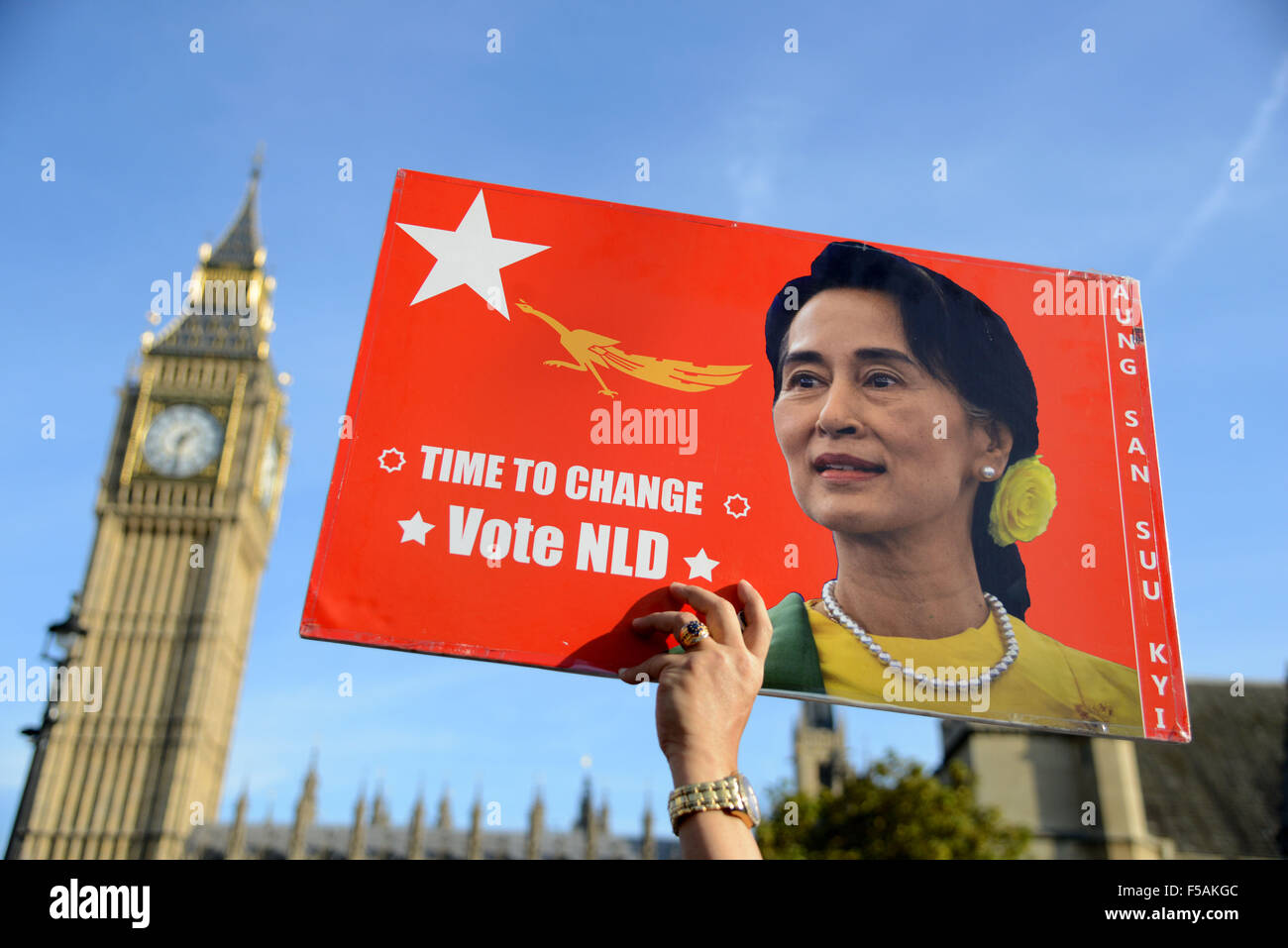 National League for Democracy in Burma campaign outside parliament in London, Britain, UK Stock Photo