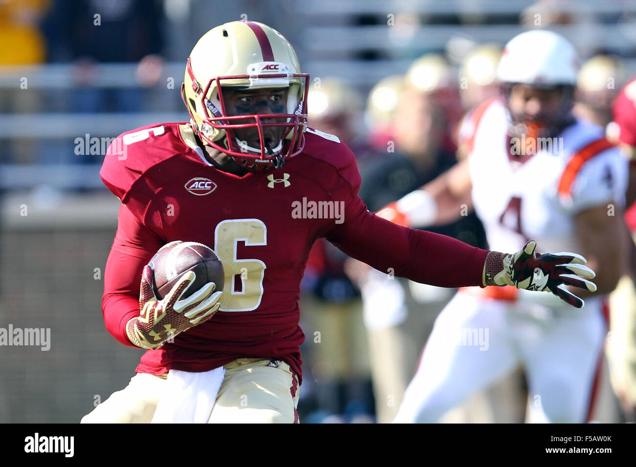 Alumni Stadium. 31st Oct, 2015. MA, USA; Boston College Eagles wide receiver Sherman Alston (6) returns a punt during the first half of the NCAA football game between the Boston College Eagles and Virginia Tech Hokies at Alumni Stadium. Virginia Tech defeated Boston College 26-10. Anthony Nesmith/Cal Sport Media/Alamy Live News Stock Photo